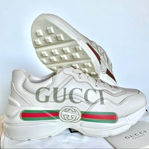 Gucci Rhyton Leather Sneaker Size 37 Ivory Leather
